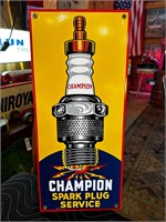 8 x 18” Porcelain Champion Spark Plug Sign