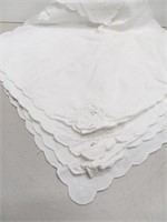 Four cotton napkins scalloped corners embroidery