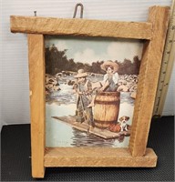 Vintage Wood Frame Rustic Print Tom Sawyer Huckleb
