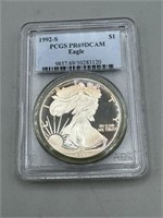 1992-S PCGS PR69DCAM $1 Silver American Eagle