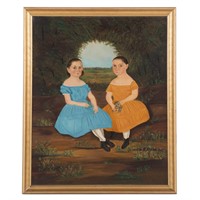 American School, 19th c. Portrait of Two Sisters