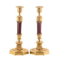 Pair Louis XVI style gilt bronze candlesticks