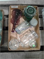 Assorted glass containers, jars, bottle