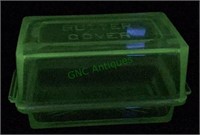 Antique uranium glass 1 pound butter dish w/a few