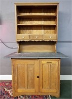 Antique Oak Tin-top Baker's Cabinet