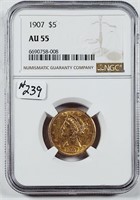 1907  $5  Gold Liberty   NGC AU-55