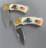 (2) American Truck folding knives. Both measure
