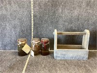 Filled Mason Jars and Wooden Caddy