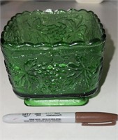 Vtg Glass Emerald Green Square Footed Candy Dish