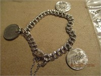 Sterling Silver Charm Bracelet w/3 Charms-20.3 g