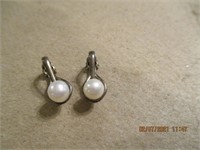 Vtg. Sterling & Pearl Clipon Earrings-2.2 g