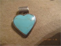 925 Turquoise Heart Pendant-6.6 g