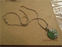 925 Silver Necklace & Jade Stone Pendant-8.4g