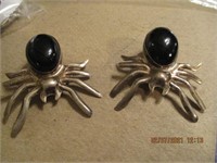 Vtg. Sterling Onyx Mex.Spider Clipon Earrings-18.7