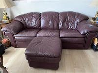 Brownish red leather Couch w/ Ottoman