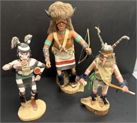 3 Native American Kachina Dolls Artist Signed