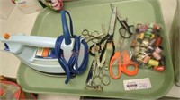 sewing scissors ,iron and thread lot