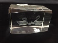 Etched Crystal Swan Sculpture - 3" Long