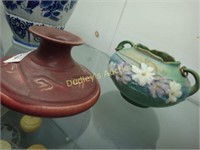Roseville 7" Squat Vase & Rookwood 6" Pottery Vase