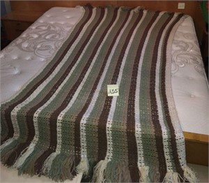 Extra Long Brown, Green White Afghan
