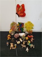 Group of vintage plant decor, kids meal toys,