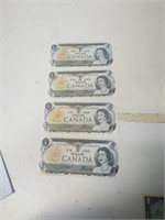 1973   LOT OF 4 CANADA ONE DOLLAR BILLS