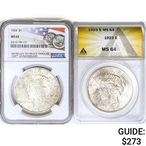 1923-1924 [2] Silver Peace Dollar NGC/ANACS