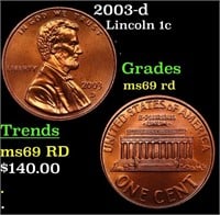 2003-d Lincoln Cent 1c Grades ms69 RD