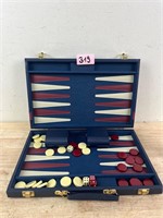 Vintage Backgammon Set, Navy blue leather