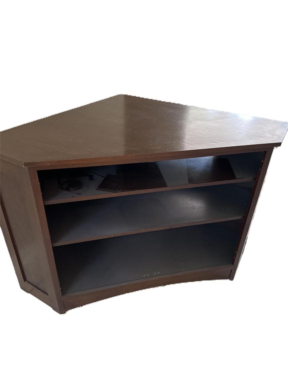 Corner TV Stand - Wood and Brown - 3 Open Shelves
