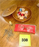 Wooden Bowl, Wooden Spools, Vtg Glasses & Case Lot