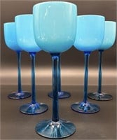 6 MCM Empoli Italy Blue Cased Tall Goblets Uv
