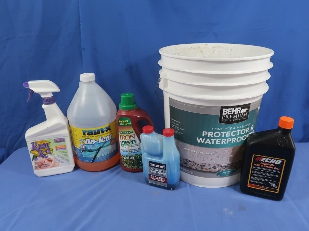 Misc Chemicals(partially full), & 5 Gal Bucket