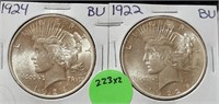 2XBID, 1922 & 1924 SILVER PEACE DOLLARS