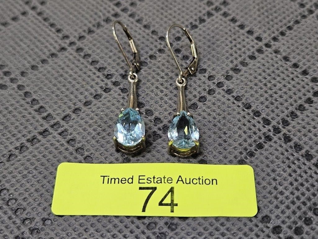 STERLING SILVER ~2CT TW BLUE TOPAZ EARRINGS