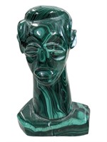 Sculpture African Bust of Malachite Stone