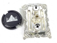 Silver Plated Ink Stand & Taj Mahal Coasters