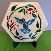 Cement Hexagon with Tile Humming Bird & Flowers