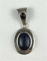 925 Silver Blue Agate and Black Onyx Pendant