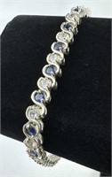 925 Silver Blue and Clear CZ Bracelet