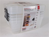 4 New 12qt. Buckle Up Storage Totes