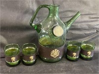 VTG Art Glass Wine Decanter & Glasses