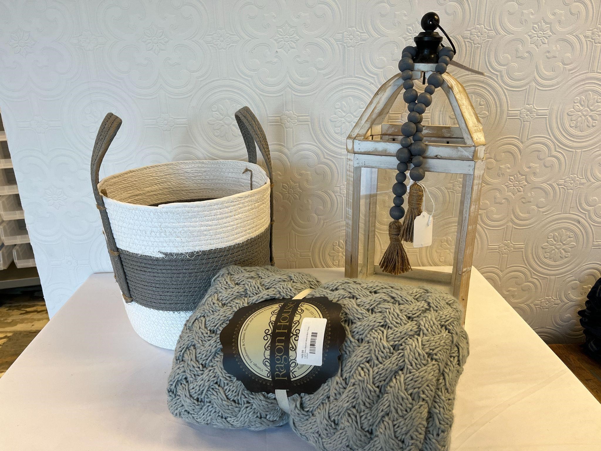 Lot With Basket, Blanket & Lantern