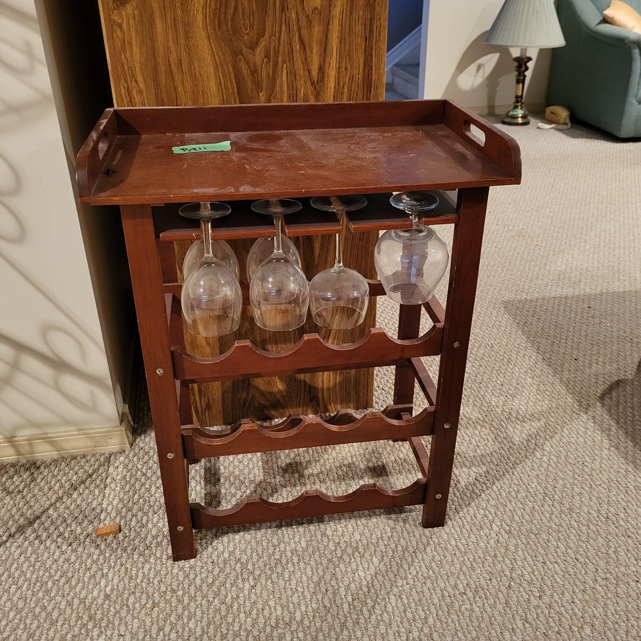 B211 Wine serving table w glasses
