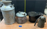 Milk can, old gas can, oil , coal bucket