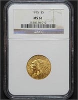 1915 $5 Indian Head Gold Half Eagle NGC MS61