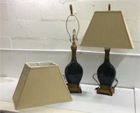 2 Matching Dark Blue Ceramic Table Lamps M15D