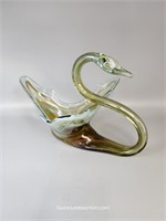 Swan Art Glass Swirls Of Gold, Aqua, Lilac, White