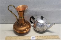 LOVELY COPPER PITCHER & SILVER TEAPOT