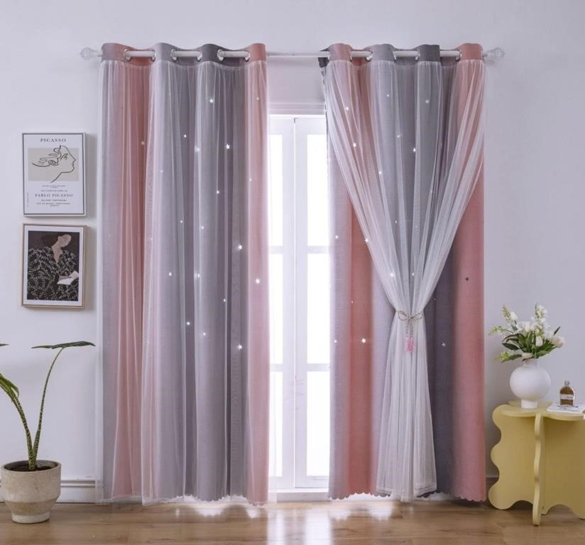 New, Rainbow Ombre Star Cutouts Blackout Curtains